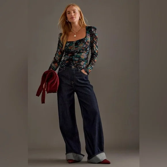 By Anthropologie Long-Sleeve Ruched Top - Picture 1 of 8